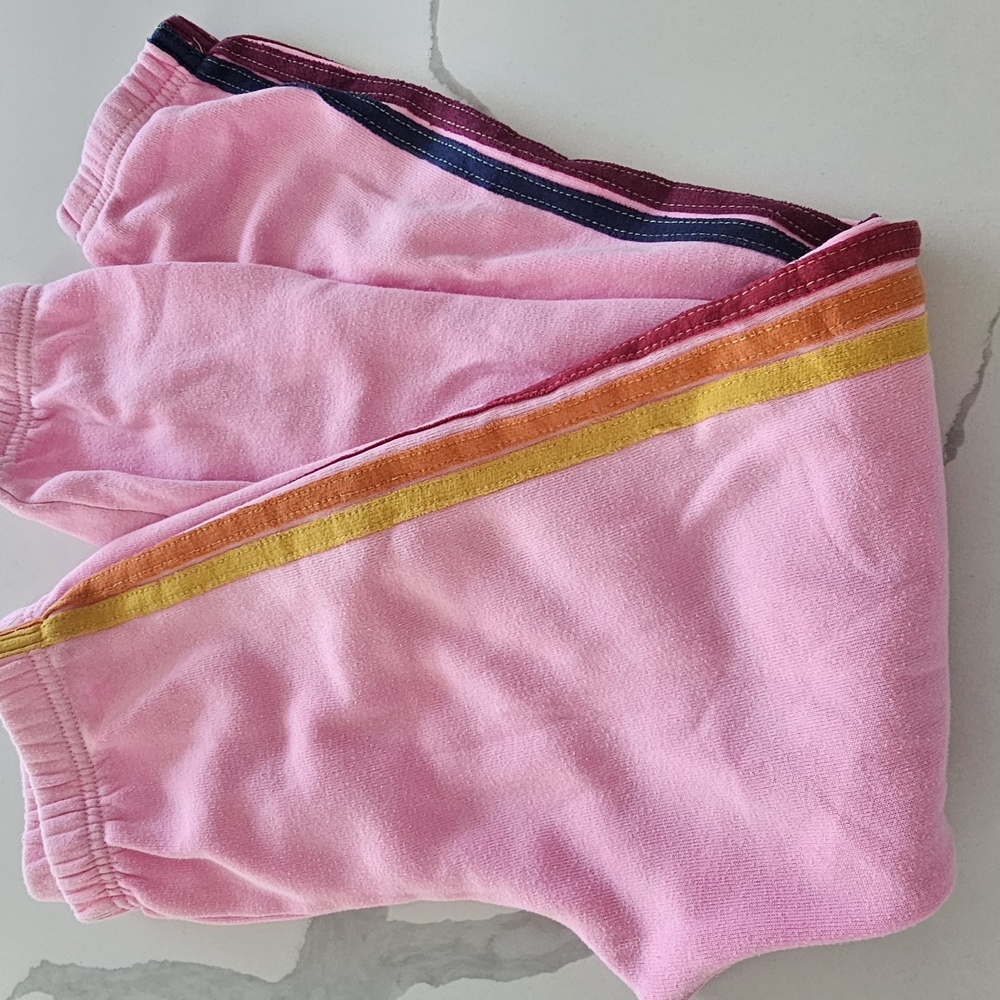 Pink Sweatpants with Colorful Stripes